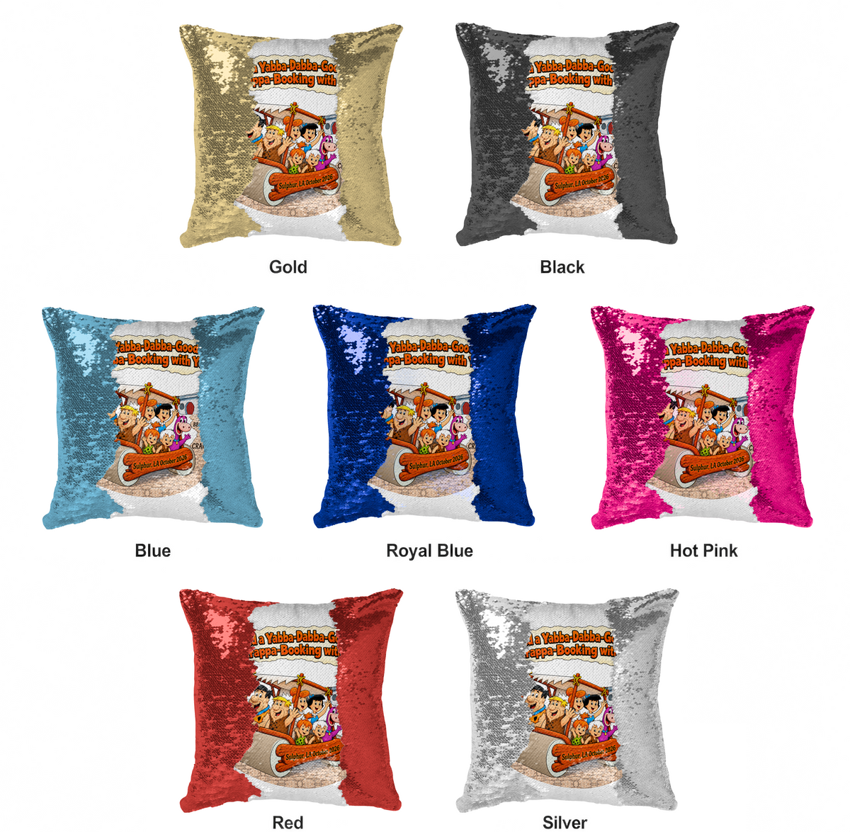 CSSA26 Sequin Pillows — Bedrock farewell design