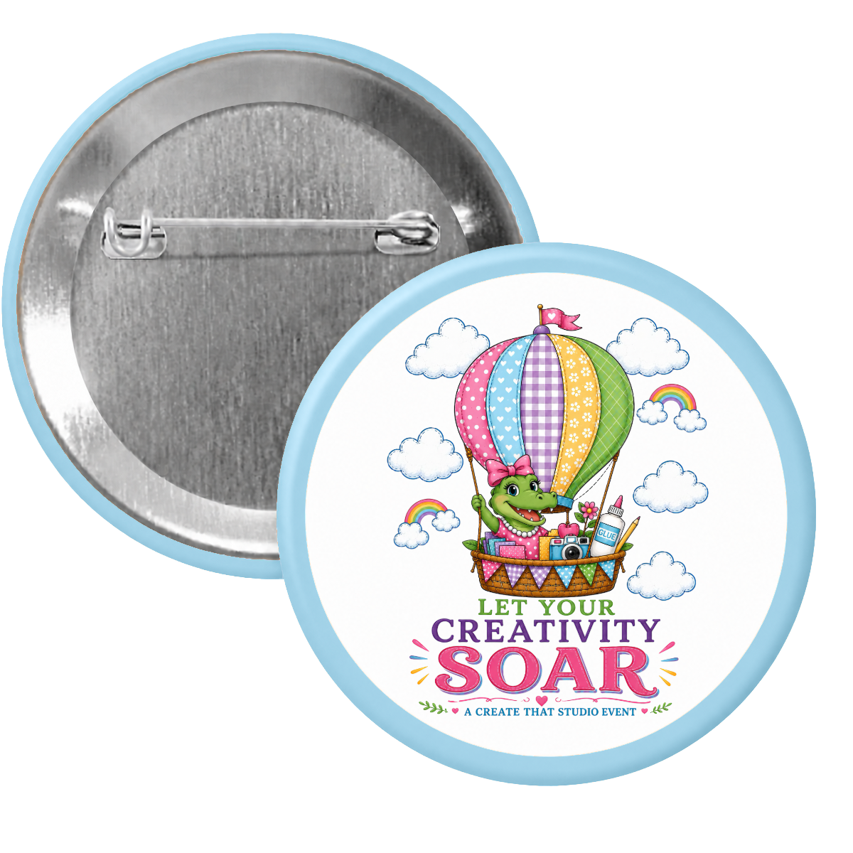 Let Your Creativity Soar button front and back mockup